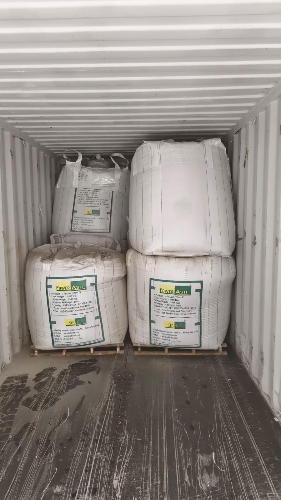 Bags loaded inside export container